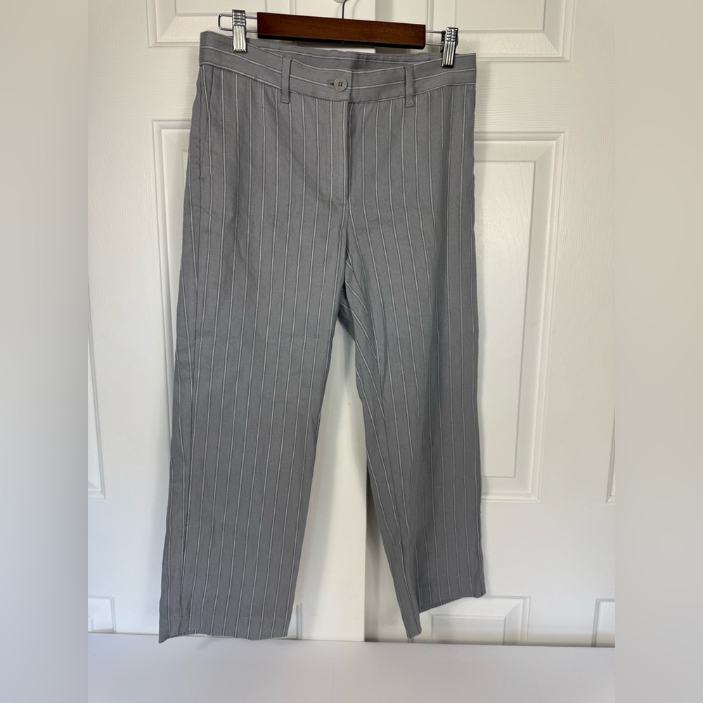 J. Jill Linen Blend Stretch Gray Pinstripe Ankle Pants Size 6‎